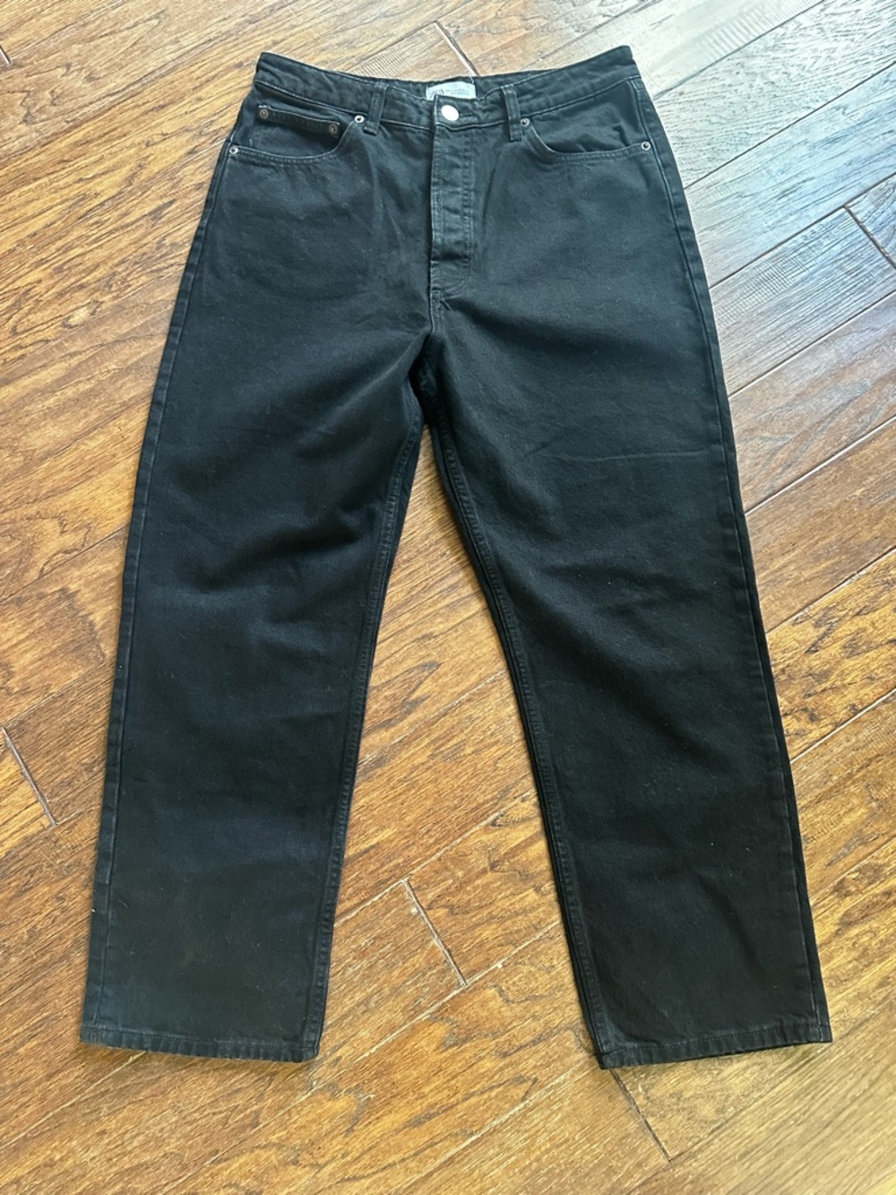 Zara Black Straight-Leg High-Rise Jeans